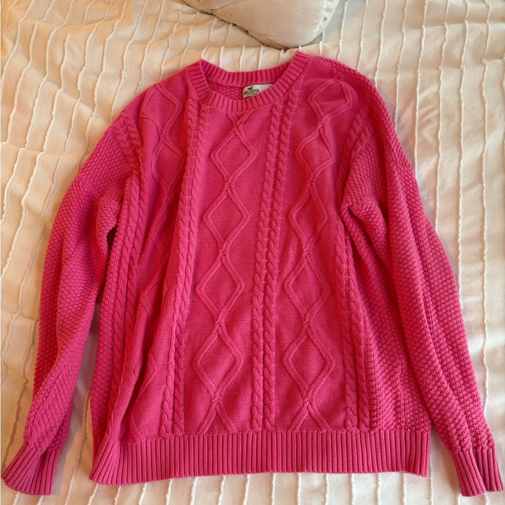 Hollister Vibrant Pink Cable Knit Sweater